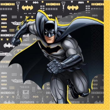 Serviettes d’anniversaire Batman, motif chauve-souris jaune avec ville de Gotham