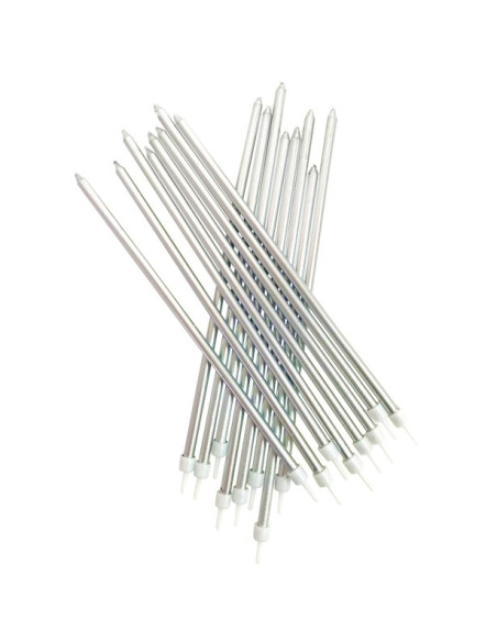 Extra-hohe Kerzen aus Metallic-Silber - Bellefete.ch - Schweiz - Tortenschmuck