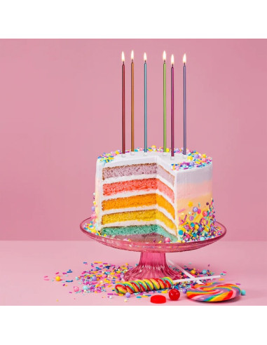 Bougies extra-hautes Rainbow métalliques - Déco pour gâteau