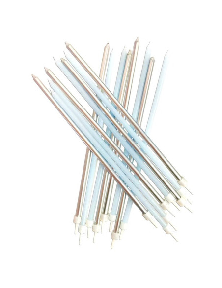 Candele extra-alte Blu pastello e Grigio metallizzato - Decorazione per torta - Bellefete.ch