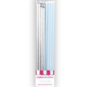 Extra hohe Kerzen Pastellblau und grau metallic - Tortendekoration - Bellefete.ch 2