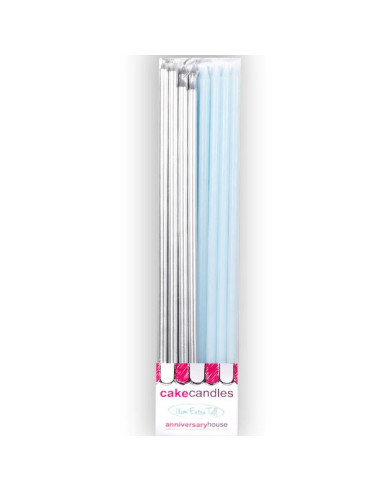 Bougies extra-hautes Bleu pastel et Gris métallique - Déco pour gâteau