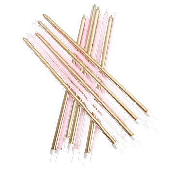 Candele extra alte Rosa pastello e Oro metallizzato - Decorazione per torta - Bellefete.ch