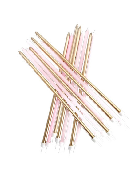 Candele extra alte Rosa pastello e Oro metallizzato - Decorazione per torta - Bellefete.ch