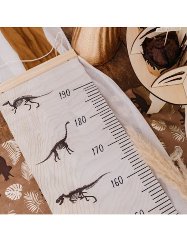 Toise murale Dinosaure effet bois - Accessoire de croissance enfant