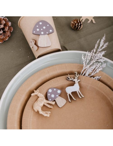 Funghi di legno autoadesivi, tortora e bianchi, 8 pezzi. Decorazione da spargere | BelleFete.ch