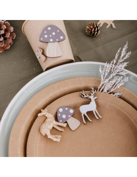 Champignons en bois autocollants, taupe et blanc, lot de 8. Décoration à éparpiller | BelleFete.ch