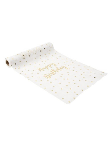 Runner da tavola di compleanno Bianco e Oro – decorazione della tavola | BelleFete.ch