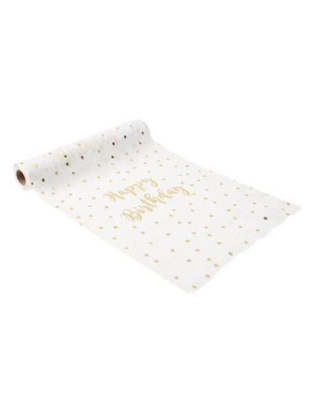 Runner da tavola di compleanno Bianco e Oro – decorazione della tavola | BelleFete.ch