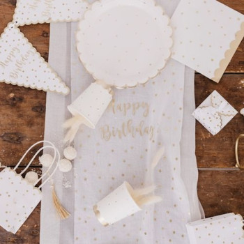 Runner da tavola di compleanno Bianco e Oro – decorazione della tavola | BelleFete.ch 2