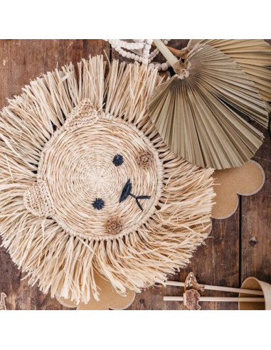 Wanddekoration Teddybär Raphia Bast Boho 38cm | BelleFete.ch