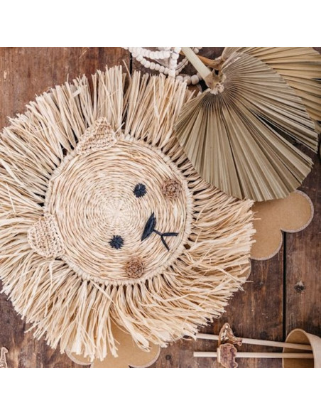 Décoration murale ours en peluche Raphia Bast Boho 38 cm | BelleFete.ch