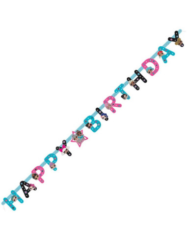 Guirlande Happy Birthday LOL Surprise - Bleu clair et rose