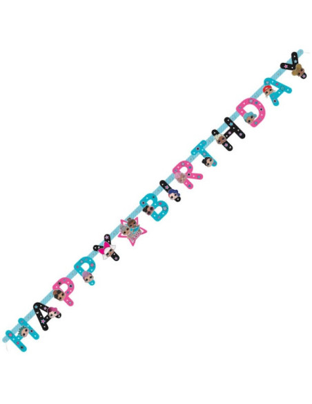 Guirlande Happy Birthday LOL Surprise - Bleu clair et rose