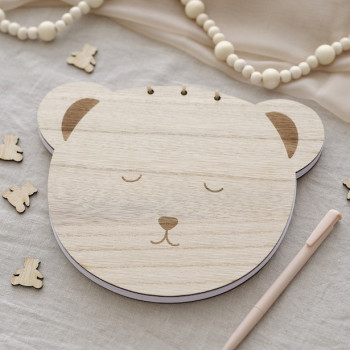 Libro degli ospiti in legno a forma di orsacchiotto - Regali - Accessori per feste - Bellefete.ch - Svizzera