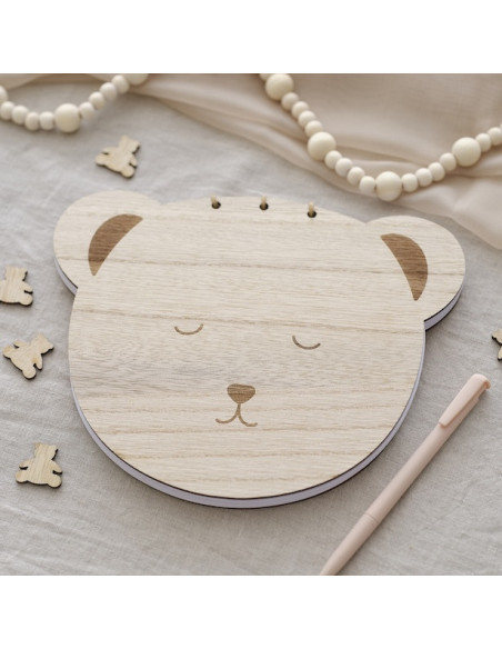 Libro degli ospiti in legno a forma di orsacchiotto - Regali - Accessori per feste - Bellefete.ch - Svizzera