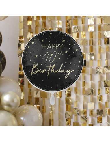 40. Geburtstagsballon in Champagner und Schwarz | Partydekoration für Erwachsene | BelleFete.ch