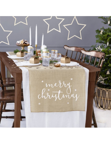 Chemin de table en jute Merry Christmas