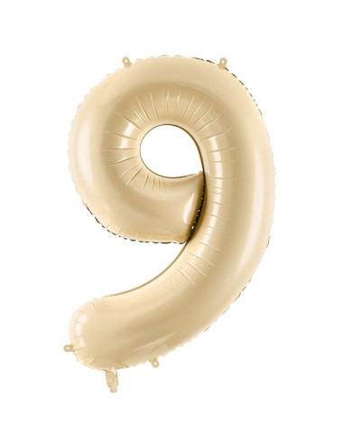 Palloncino in foil numero "9" beige pastello - Decorazione festiva per bambini e adulti