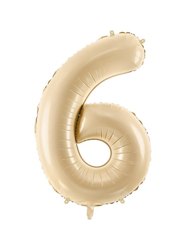 Folienballon Zahl "6" Beige Pastell - Festliche Dekoration für Kinder und Erwachsene