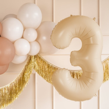 Palloncino in alluminio Cifra "3" Beige Pastello - Decorazione festiva per bambini e adulti - Bellefete.ch