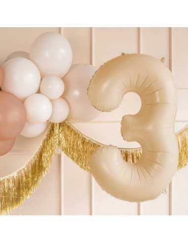 Ballon alu Chiffre "3" Beige Pastel