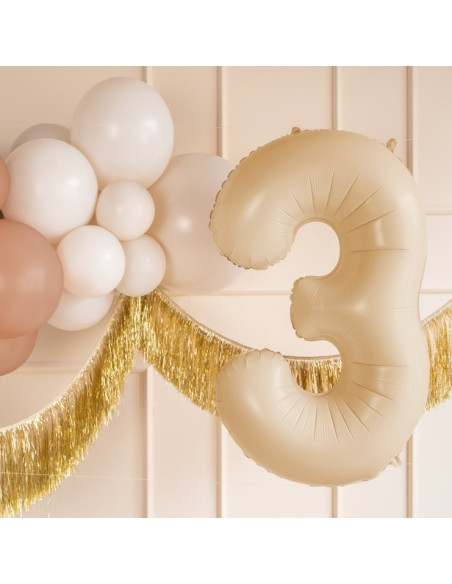 Ballon alu Chiffre "3" Beige Pastel - Décoration festive enfant et adulte - Bellefete.ch
