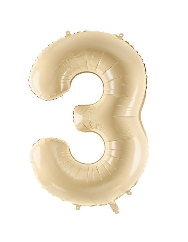 Palloncino in foil numero "3" beige pastello - Decorazione festiva per bambini e adulti
