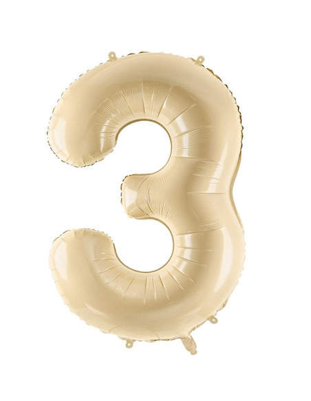 Folienballon Zahl "3" Pastellbeige - Festliche Dekoration für Kinder und Erwachsene