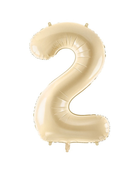 Ballon alu Chiffre "2" Beige Pastel - Décoration festive enfant et adulte