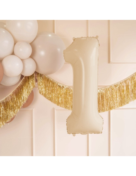 Ballon alu Chiffre "1" Beige Pastel - Décoration festive enfant et adulte - Bellefete.ch