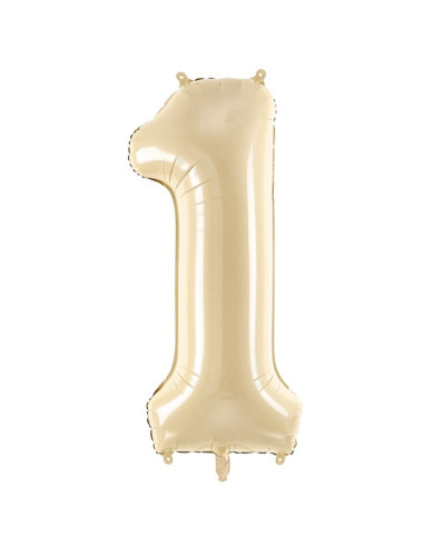 Ballon alu Chiffre "1" Beige Pastel - Déco festive enfant et adulte