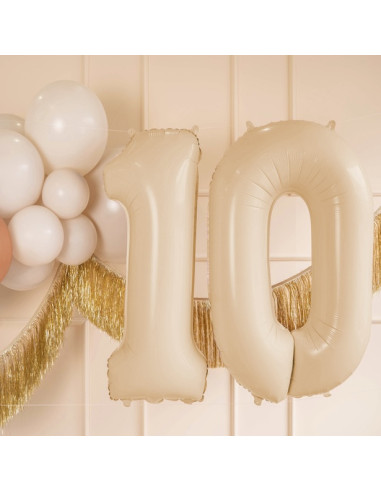 Ballon alu Chiffre "0" Beige Pastel - Décoration festive enfant et adulte