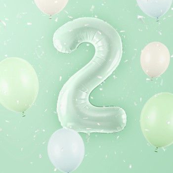 Aluminium Ballon Nummer "2" Pastellgrün - Partyartikel - Bellefete.ch