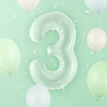 Ballon alu Chiffre "3" Vert Pastel - Accessoire fête enfant et adulte - Bellefete.ch