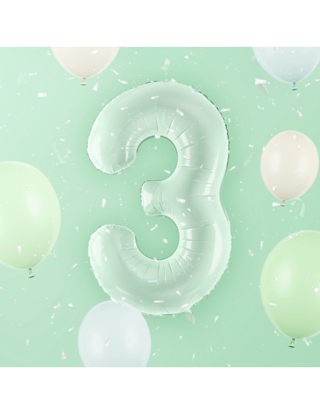 Aluminiumballon Cifra "3" Pastellgrün - Partyzubehör für Kinder und Erwachsene - Bellefete.ch