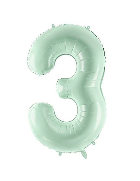 Ballon alu Chiffre "3" Vert Pastel - Accessoire fête enfant et adulte
