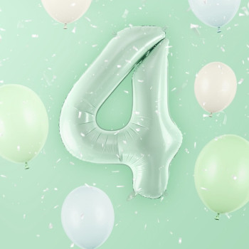 Palloncino in alluminio Numero "4" Verde Pastello - Accessorio festa per bambini e adulti - Bellefete.ch