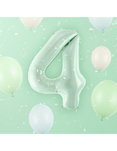Aluminium-Ballon Nummer "4" Pastellgrün - Partyzubehör für Kinder und Erwachsene - Bellefete.ch