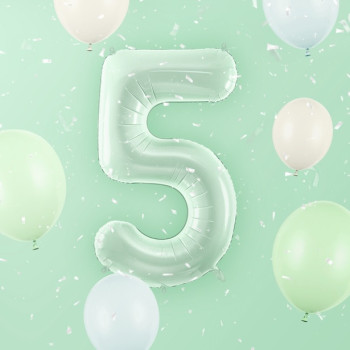 Ballon alu Chiffre "5" Vert Pastel - Accessoire fête enfant et adulte - Bellefete.ch