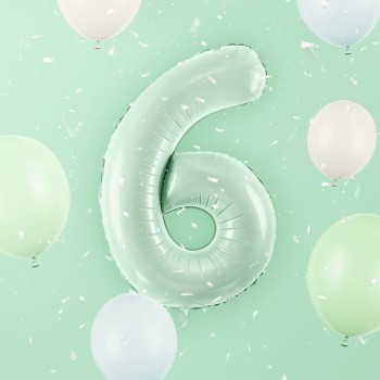 Ballon alu Chiffre "6" Vert Pastel - Accessoire fête enfant et adulte - Bellefete.ch