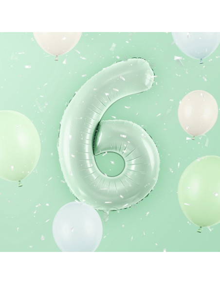Ballon alu Chiffre "6" Vert Pastel - Accessoire fête enfant et adulte - Bellefete.ch