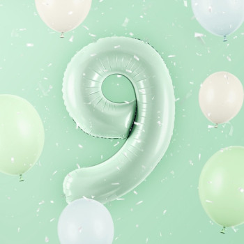 Ballon alu Chiffre "9" Vert Pastel - Accessoire fête enfant et adulte - Bellefete.ch