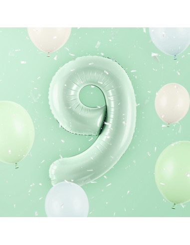 Ballon alu Chiffre "9" Vert Pastel