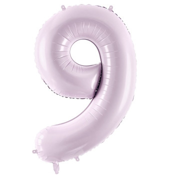 Ballon aluminium en forme du chiffre 9 couleur violet pastel, décor festif pour fête.