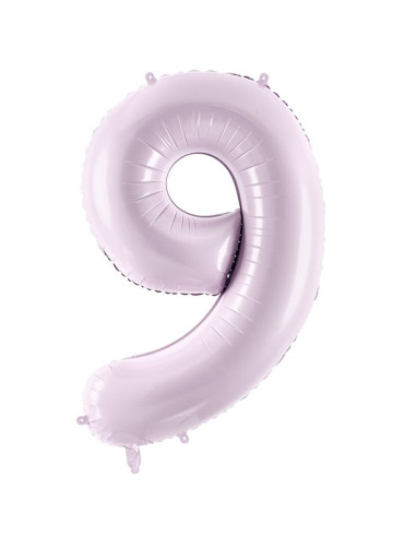Ballon aluminium en forme du chiffre 9 couleur violet pastel, décor festif pour fête.