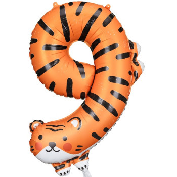 Mylar Ballon Nummer 9 - Tiger - Bellefete.ch - Schweiz - Party Dekorationen für Kinder