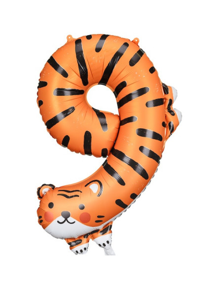 Palloncino Mylar Numero 9 - Tigre - Bellefete.ch - Svizzera - Decorazioni per feste per bambini