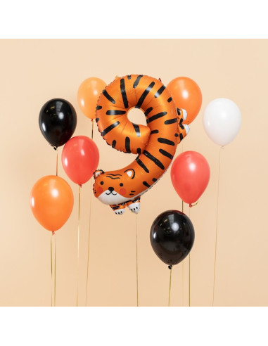 Mylar-Ballon Nummer 9 – Tiger – Geburtstagsdekoration mit Tiermotiv