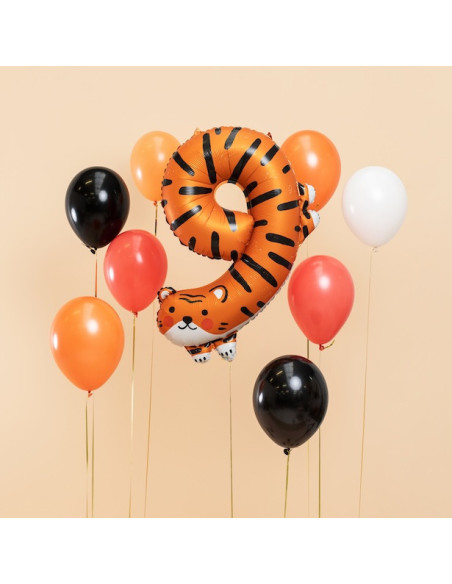 Ballon Mylar Chiffre 9 - Tigre - Déco anniversaire thème animaux